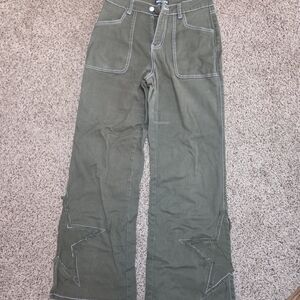 Hot Topic Olive Green Stitch Detail Pants